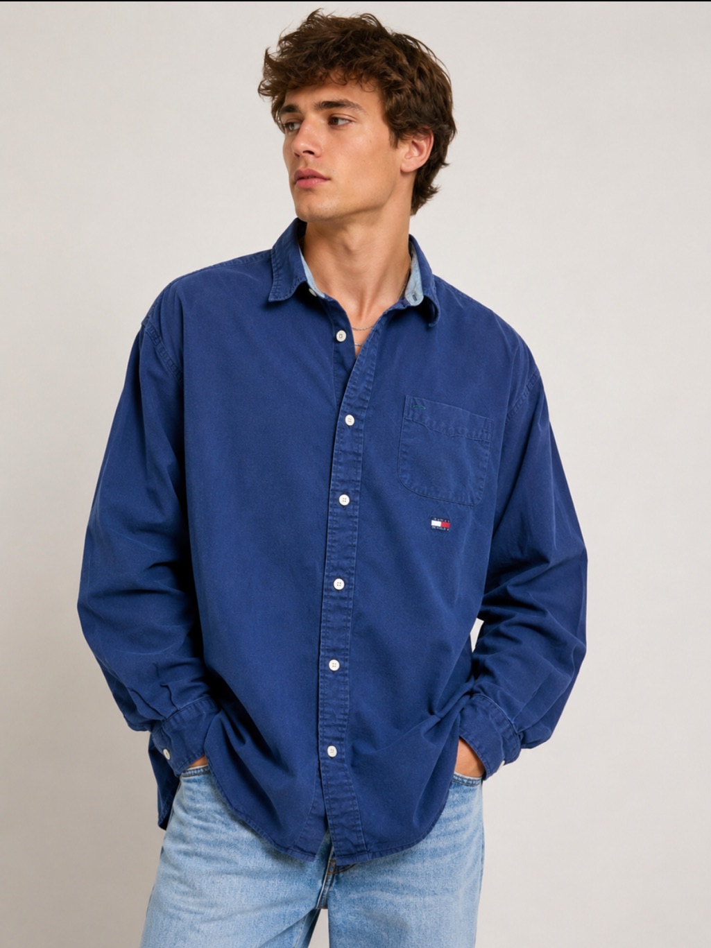 Tommy Jeans Y2k 90’s Vintage Blue Button Down Shirt Xl